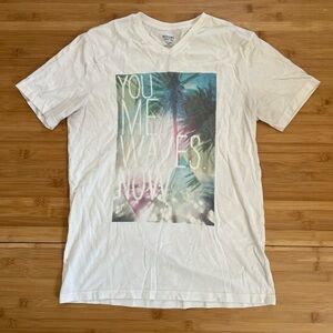 Mossimo Supply Co. White V-Neck Tee with Faded Tropical Graphic